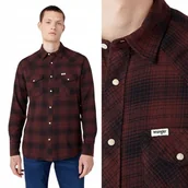 Koszule męskie - Wrangler LS WESTERN SHIRT Dahlia BORDOWA KOSZULA W KRATĘ REGULAR M - miniaturka - grafika 1