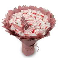 Zestawy upominkowe - Słodki jadalny bukiet kolory różowy puder z cukierkami Raffaello (średnica 20 cm) - miniaturka - grafika 1