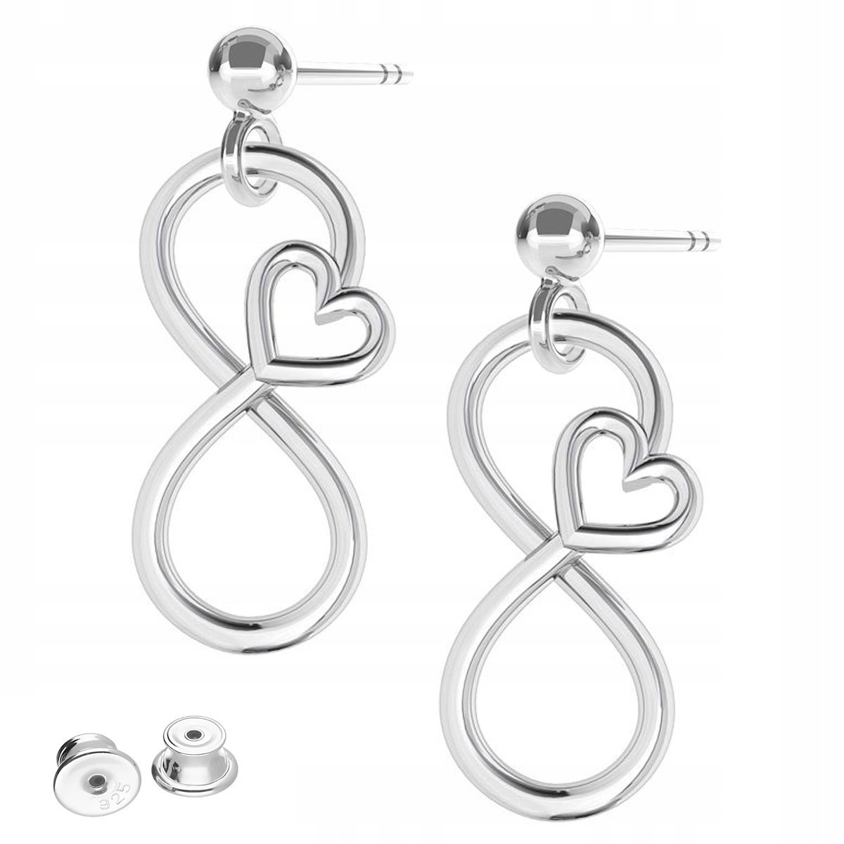 Kolczyki Srebrne Serca z Nieskończonością Ósemka Serduszka SREBRO 925