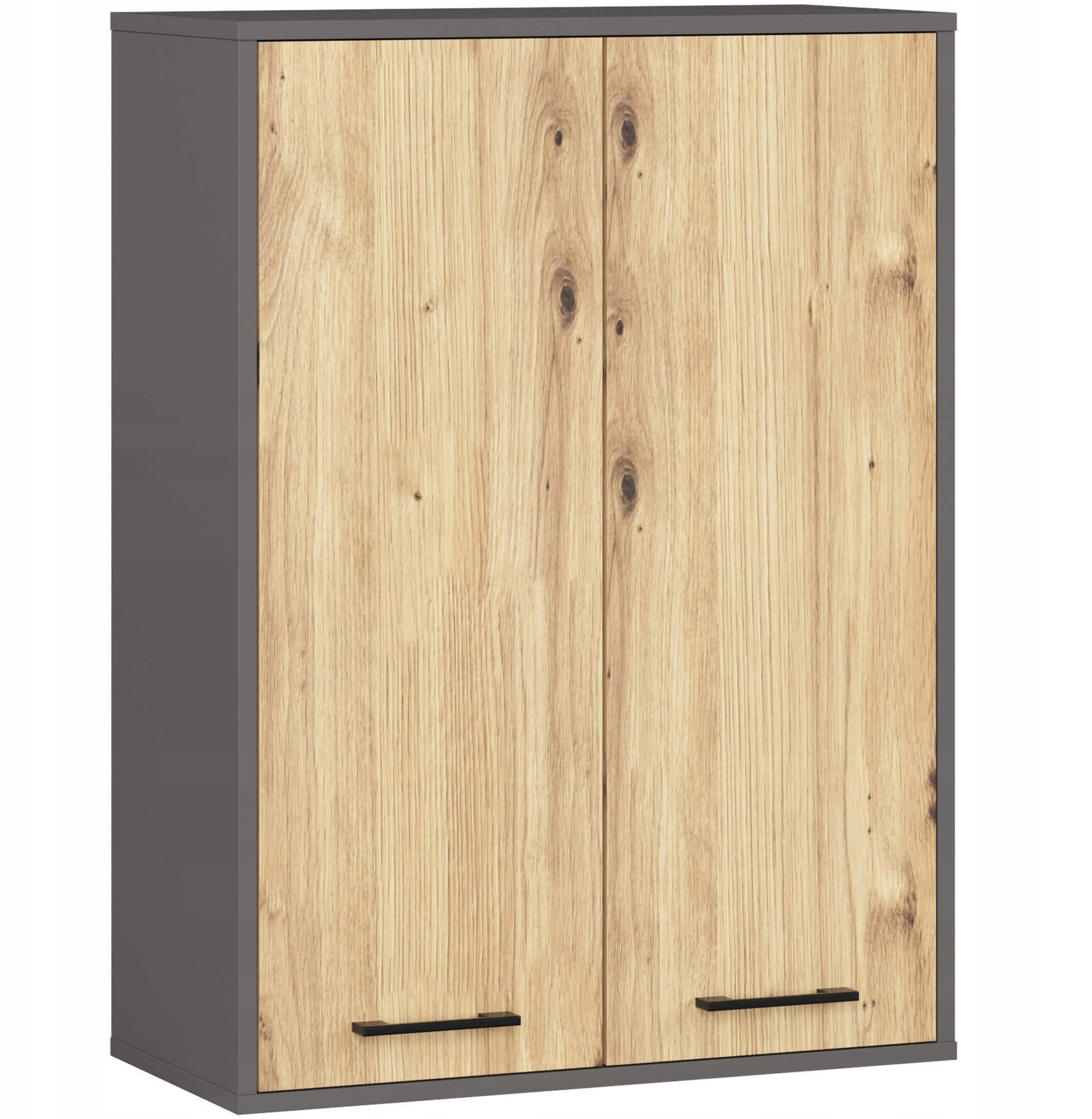 Szafka wisząca łazienkowa FIN 64 cm 2 drzwi 4 półki pojemna - grafit szary artisan