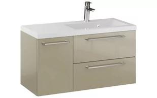 Szafka Wisząca Z Umywalką RON 90 cm D Prawa - Cappuccino Wysoki Połysk - Uchwyty Chromowane - Szafki łazienkowe - miniaturka - grafika 1