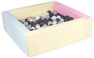 Kwadratowy suchy basen z ekoskóry z 200 piłeczkami (różowy, niebieski, żółty (pastel)/czarny,biały,szary) - Suche baseny - miniaturka - grafika 1