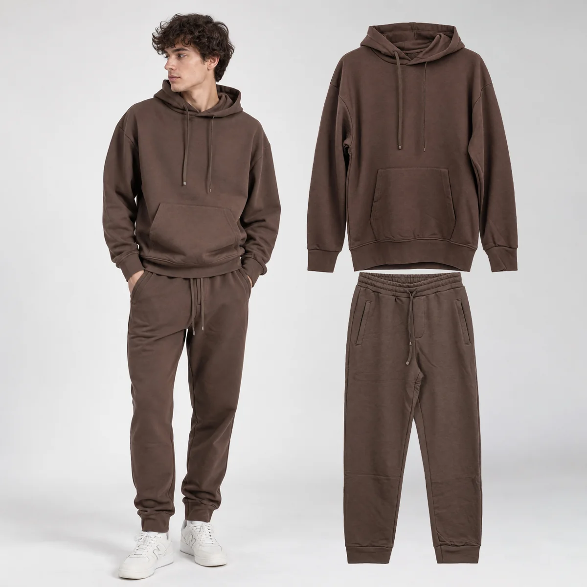 Komplet Dresowy Sportowy Bluza i Spodnie Dresowe Casual Brązowy M