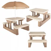 Meble ogrodowe - STOLIK OGRODOWY PIKNIKOWY DLA DZIECI Z PARASOLEM STÓŁ KRZESEŁKO ZESTAW BRĄZ - miniaturka - grafika 1