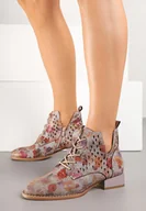 Botki damskie - Szaro-Czerwone Ażurowe Botki ze Skórzaną Wkładką z Wycięciem Nanalitia - miniaturka - grafika 1