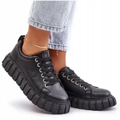 Sneakersy damskie - Sneakersy Damskie Eko Skórzane Na Platformie Big Star MM274617 Czarne 41 - miniaturka - grafika 1