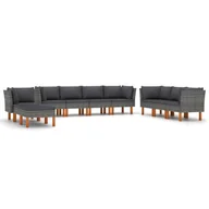 Meble ogrodowe - vidaXL 10-cz. zestaw wypoczynkowy do ogrodu, poduszki, szary rattan PE 3059723 - miniaturka - grafika 1