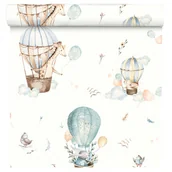 Tapety - Tapeta dziecięca Balony kremowo-niebieska flizelinowa - miniaturka - grafika 1