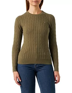 Swetry damskie - GANT Damski sweter ze stretchem Cotton Cable z dekoltem w kształcie litery C, zielony (hunter green), XXL - grafika 1