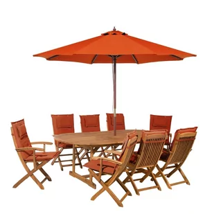 Beliani Zestaw ogrodowy drewniany pouchy ceglaste parasol MAUI - Meble ogrodowe - miniaturka - grafika 1