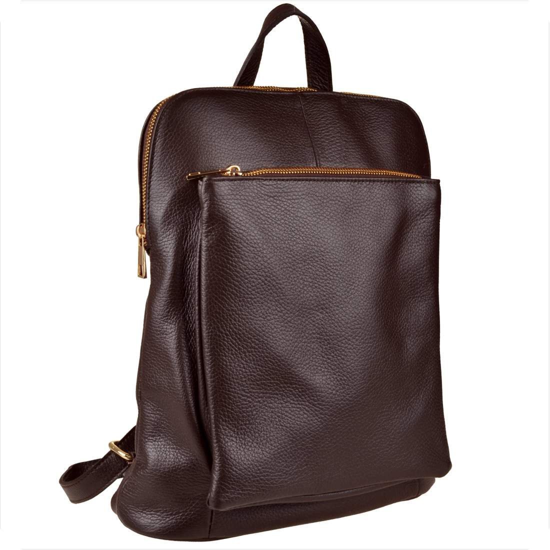 Torebko-plecak skórzany lekki włoski brąz czekolada XL