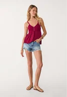 Koszulki i topy damskie - Stradivarius Top z falbankami, robiony na szydełku Burgundowy XS - miniaturka - grafika 1