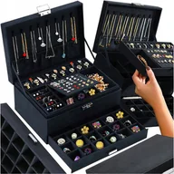 Biżuteria - akcesoria - Szkatułka Na Biżuterię Kuferek Organizer Czarny - miniaturka - grafika 1