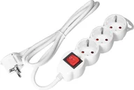 Przedłużacze i rozgałęźniki - Orno Przedłużacz 3-krotny 2P+Z Schuko z wyłącznikiem, 1,5m H05VV-F 3x1,5mm2, Imax=16A, płaska wtyczka, biały - miniaturka - grafika 1