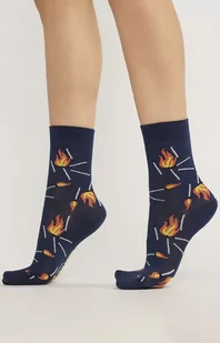 Bawełniane skarpetki we wzór zapałek SK023 unisex, Kolor granatowy-wzór, Rozmiar 39-42, Gabriella - Intymna - Skarpetki damskie - miniaturka - grafika 1