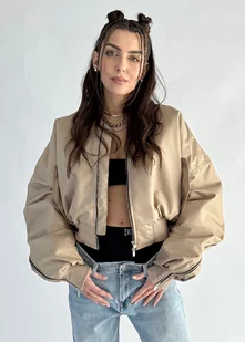 Krótka kurtka bomber mocca zipper - Kurtki damskie Krótka kurtka bomber mocca zipper - Kurtki damskie - miniaturka - grafika 1