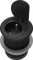 Gniazdka elektryczne - Orno Gniazdo meblowe ?6cm wpuszczane w blat z pokrywką, ładowarką USB i przewodem 1,9m, 1x2P+Z French, 1xUSB typ C; 20W, czarne - miniaturka - grafika 1