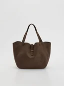 Torebki damskie - Reserved - Torebka shopper z imitacji zamszu - ciemnobrązowy - miniaturka - grafika 1