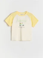 Koszulki dla dziewczynek - Reserved - Bawełniany t-shirt z nadrukiem - żółty - miniaturka - grafika 1
