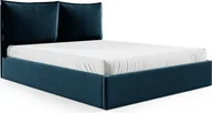 Łóżka - GUTTO Łóżko tapicerowane GLAMMY 200x200 metalowa rama z listew niebieska welurowa tkanina aksamitna z pojemnikiem na łóżko i schowkiem - miniaturka - grafika 1