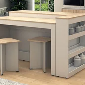 Meble kuchenne - Zestaw wyspa kuchenna + 2 stołki barowe - Biały i Naturalny jasny - NUSICE - miniaturka - grafika 1