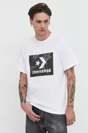 Koszulki męskie - Converse t-shirt bawełniany męski kolor biały z nadrukiem - miniaturka - grafika 1
