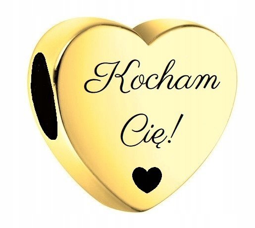 Charms Złoty Serce z Grawerem KOCHAM CIĘ SREBRO 925 + GRAWER