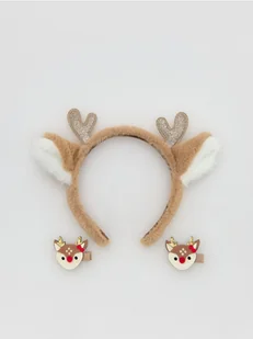 Reserved - Świąteczna opaska ze spinkami - brązowy - Ozdoby do włosów - miniaturka - grafika 1
