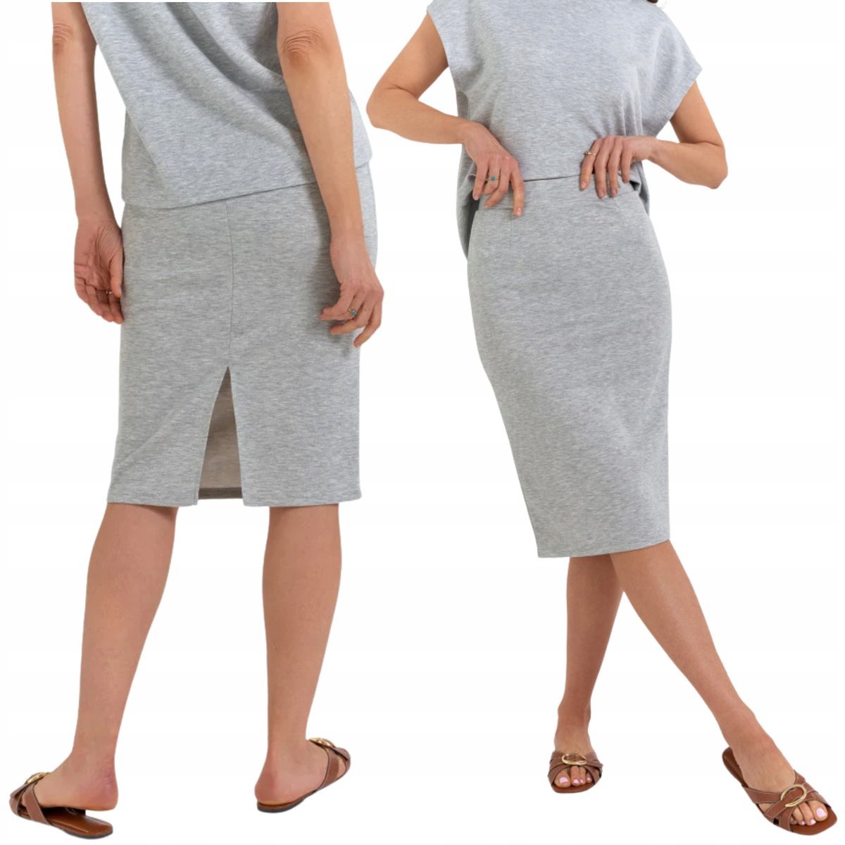 SPÓDNICA DAMSKA OŁÓWKOWA DZIANINOWA Z WISKOZY ELEGANCKA MORAJ S GREY MELANGE