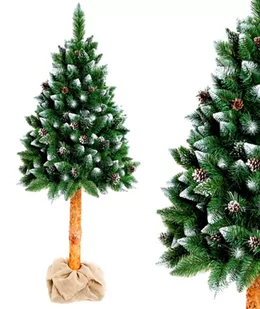 Choinka sztuczna na pniu 220 cm zielona z szyszkami i brokatem diamentowa - Choinki - miniaturka - grafika 1