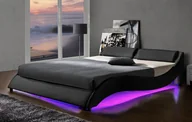 Łóżka - Łóżko tapicerowane 868 LED | 140x200 | Ekoskóra | Czarny | OUTLET - miniaturka - grafika 1