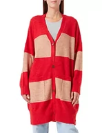 Swetry damskie - True Religion Damski kardigan oversize, długi kardigan z dzianiny, RED/BEIGE, standardowy - miniaturka - grafika 1