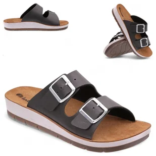 Klapki damskie Skórzana wkładka regulowane klamry lekkie Inblu Czarne 37 - Klapki i japonki damskie - miniaturka - grafika 1