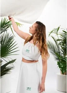 Biustonosz na saunę dla saunamistrzyni w 100% naturalna bawełna Yeye Biały M - Bielizna sportowa damska - miniaturka - grafika 1