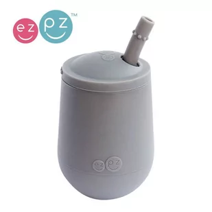 EZPZ, Silikonowy kubeczek ze słomką, Mini Cup + Straw Training System, 120 ml, szary - Kubki dla dzieci - miniaturka - grafika 1