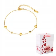 Bransoletki - Bransoletka Złota Łańcuszek Kostkę Stopę Serca Kryształki Stal Chirurgiczna - miniaturka - grafika 1