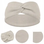 Ozdoby do włosów - OPASKA BAWEŁNIANA PRZEPLATANA PODWÓJNA NA WIOSNĘ LATO JESIEŃ 48-52 BEŻOWA - miniaturka - grafika 1