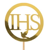 Dekoracje i nakrycia stołu na imprezę - Topper Mirror Gold Komunia Święta Hostia IHS Gołąbek - miniaturka - grafika 1