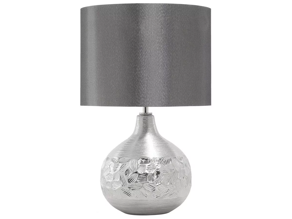 Beliani Lampa stołowa Lampka nocna porcelanowa srebrna YAKIMA 43371