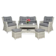 Meble ogrodowe - Meble z technorattanu TRIVENTO 2 + Pufy White Grey - Focus Garden - miniaturka - grafika 1