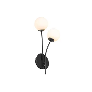 QAZQA Nowoczesna lampa ścienna czarna z opalowym szkłem 2-light - Ateny - Lampy ścienne - miniaturka - grafika 1