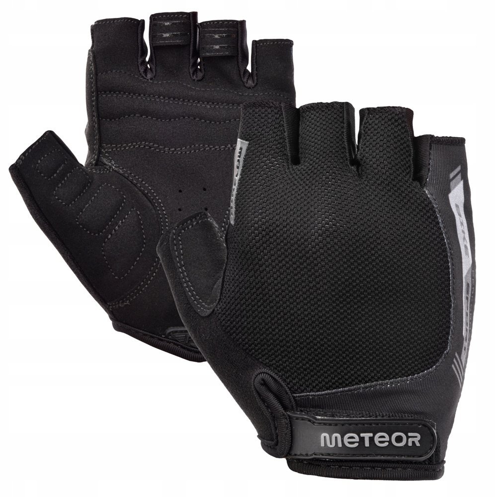 Rękawiczki Rowerowe Kolarskie Krótkie Na Rzep Bez Palców Czarne METEOR