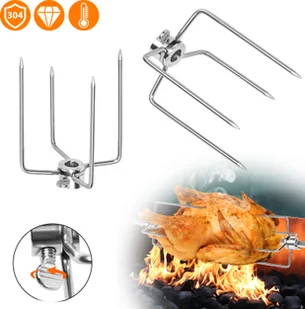 XMTECH 2 sztuki Zacisk do mięsa BBQ do rożna obrotowego Igły do mięsa ze stali nierdzewnej do rożna grillowego Widelec do grilla Wielofunkcyjne zaciski - Widelce - miniaturka - grafika 1