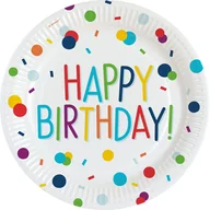 Dekoracje i nakrycia stołu na imprezę - Amscan, talerze Confetti Birthday Happy Birthday, owalne, papierowe, 23 cm, 8 szt. - miniaturka - grafika 1