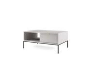 Ławy i stoliki kawowe - DomoHome Elegancki stolik kawowy Nova - ze złotym akcentem, Nowoczesna szuflada wykonana z MDF i czarne metalowe nogi, Minimalistyczny design, Kolor: Szary, Rozmiar: 104x104x46 cm - miniaturka - grafika 1