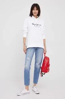 Bluzy damskie - Pepe Jeans bluza bawełniana CALISTA HOODIE damska kolor biały z kapturem z aplikacją - grafika 1