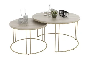 Nowoczesny komplet stolików kawowych złoty + dąb sonoma C0-L73 - Ławy i stoliki kawowe Nowoczesny komplet stolików kawowych złoty + dąb sonoma C0-L73 - Ławy i stoliki kawowe - miniaturka - grafika 1