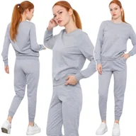 Dresy damskie - WYGODNY KOMPLET DRESOWY MODNY BASIC DWUCZĘŚCIOWY DRES DAMSKI SZARY ROZ. S - miniaturka - grafika 1