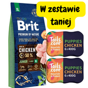 Sucha karma dla psów - BRIT Premium By Nature Junior XL 15kg + Tails.com Puppy 65% mięsa 400g - miniaturka - grafika 1