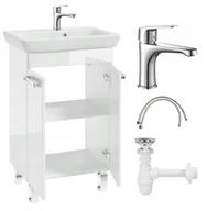 Szafki łazienkowe - Szafka łazienkowa z umywalką biały połysk stojąca 55x85 Capri z baterią chrom wydłużoną - miniaturka - grafika 1